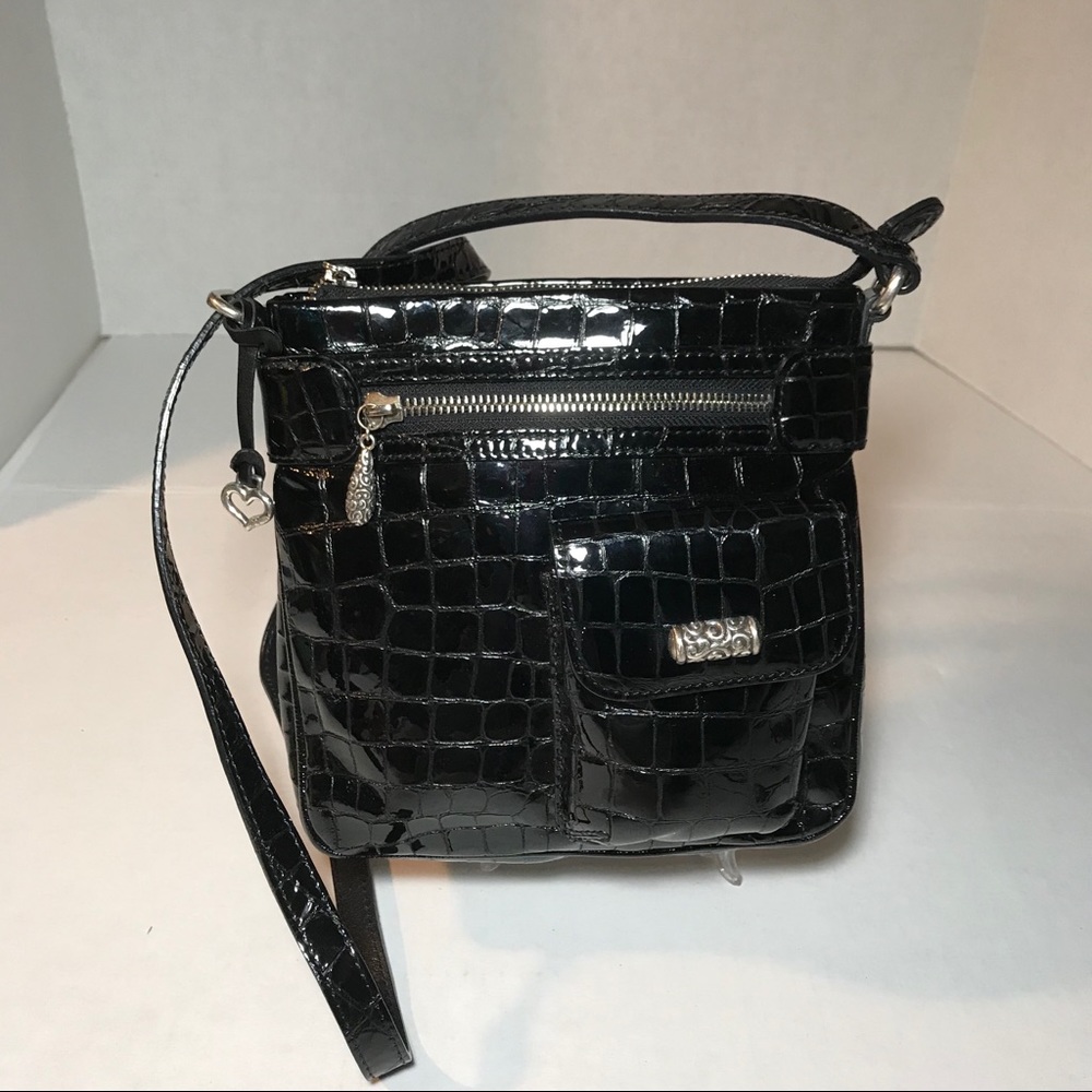 Brighton Black Croc Embossed Messenger Purse